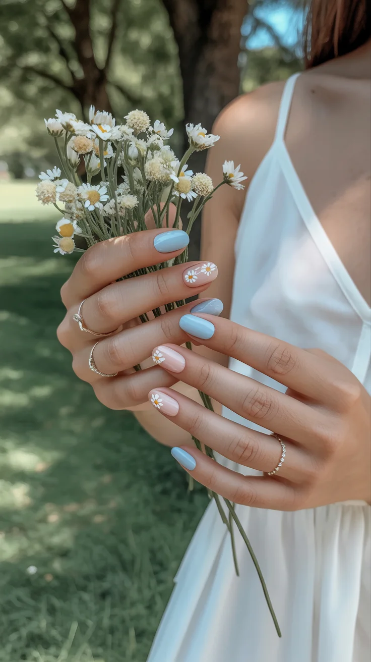 30 Chic Vacation Nail Ideas That Look Expensive on Every Getaway 23 Baby Blue Daisy Nails