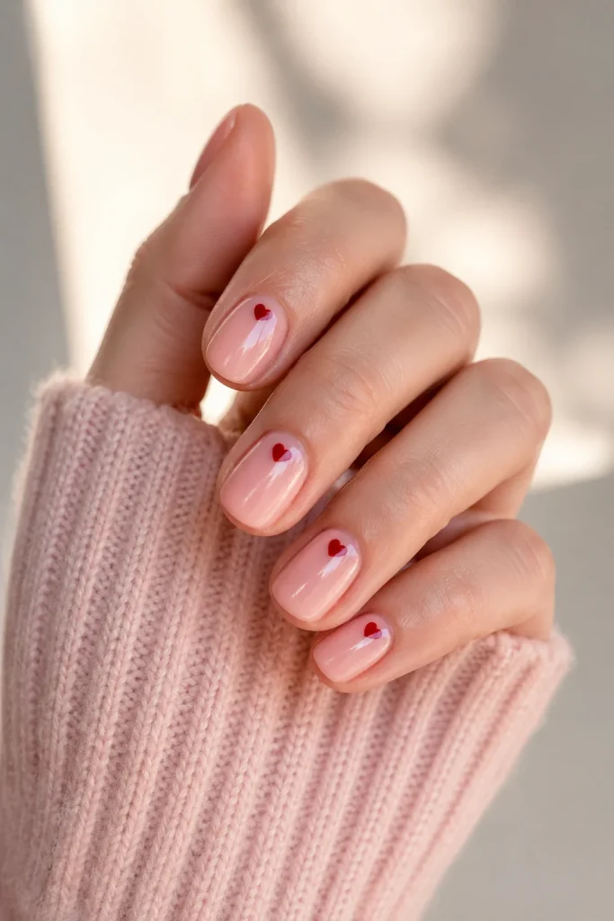 31 Red and Pink Nail Looks That Are Bold, Sweet & Gorgeous 4 Baby Pink Nails With Tiny Red Hearts