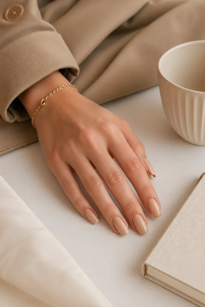 31 Old Money Spring Nails That Look Chic & Expensive 14 Beige Nude Squoval Nails