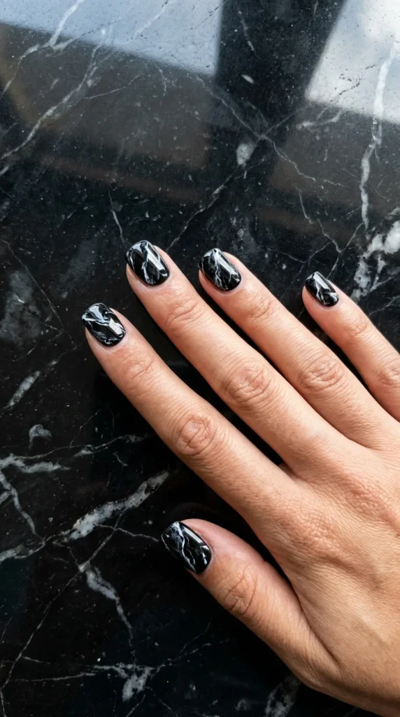 34 Short Fall Nail Designs That Look Cute, Cozy, and Easy to Wear 40 Black Marble Short Nails