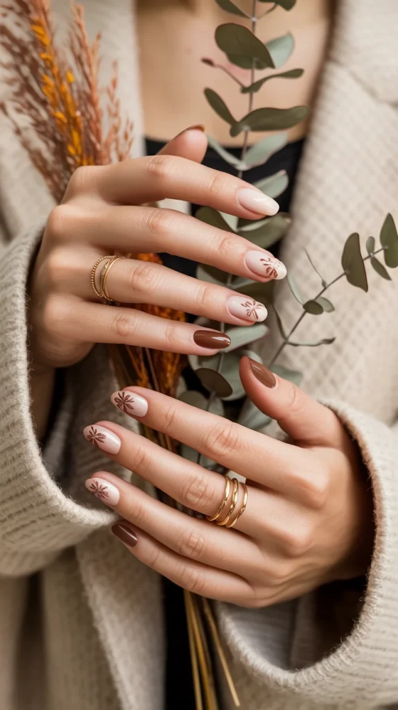 32 Stunning Fall Nail Ideas You’ll Want to Save for Your Next Mani 21 Brown Floral Nails