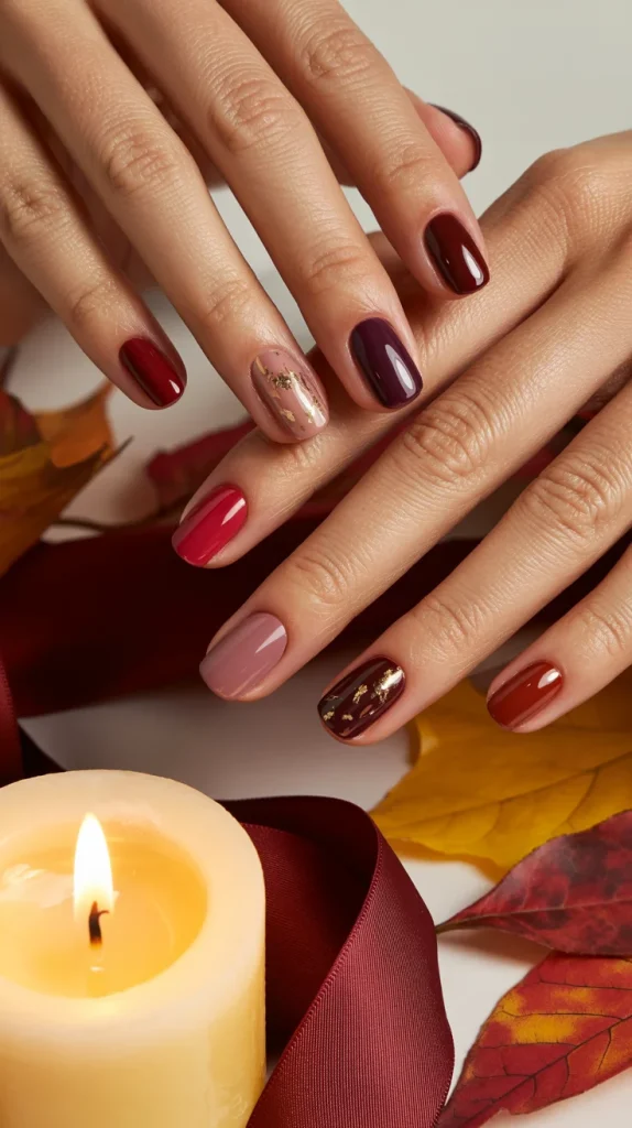 34 Short Fall Nail Designs That Look Cute, Cozy, and Easy to Wear 21 Burgundy Berry and Plum Short Fall Nails