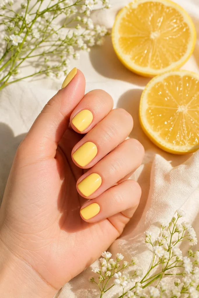 33 Cute Short Spring Nail Designs for Fresh Pretty Nails 26 Butter Yellow Short Nails