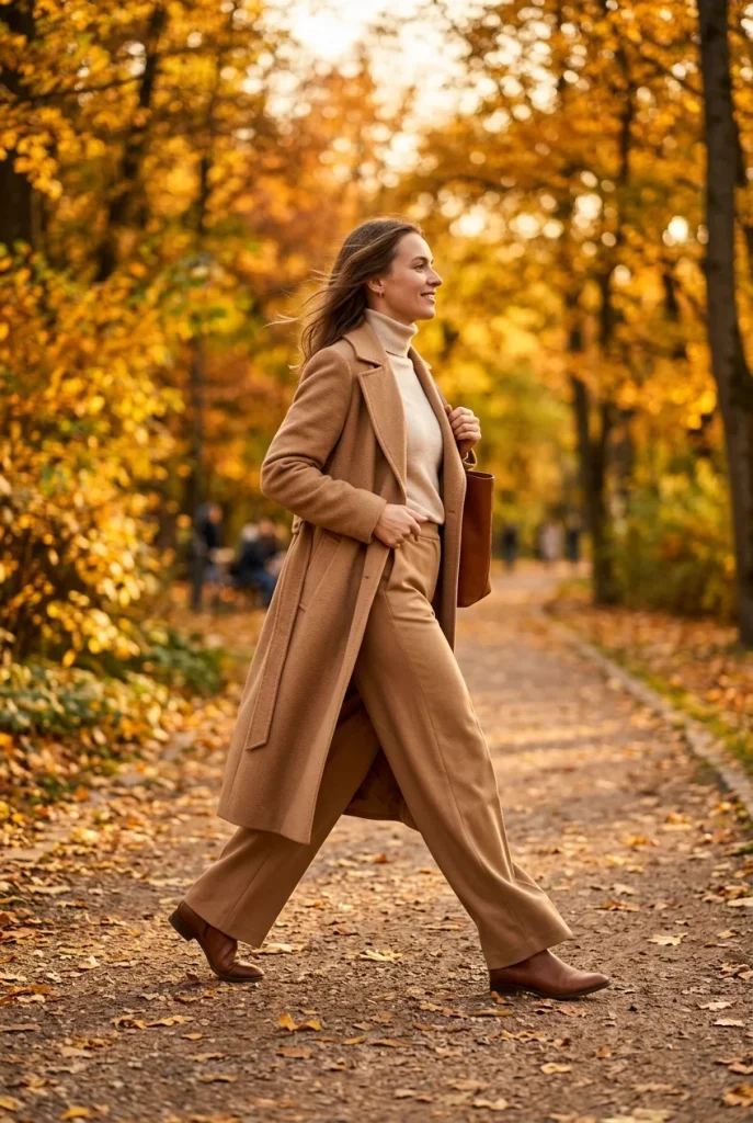 35 Effortlessly Chic Fall Outfits You’ll Wear on Repeat This Season 32 Camel Coat With Wide Leg Trousers And Fine Knit