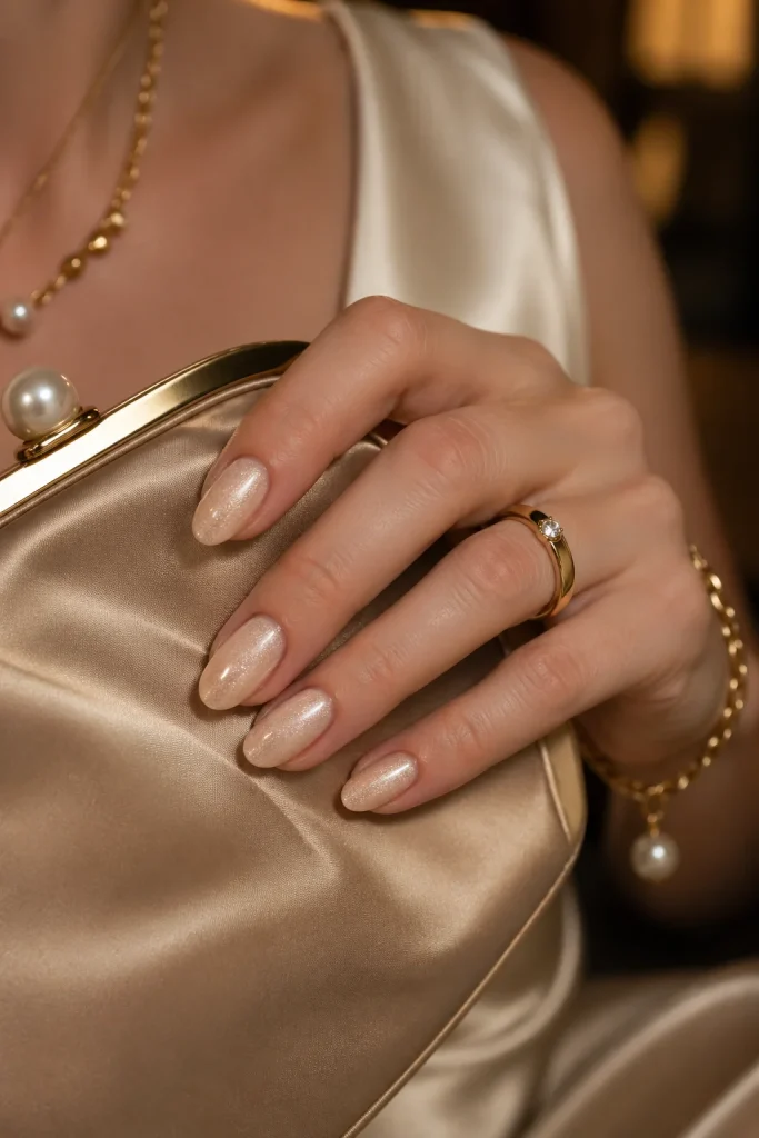 31 Old Money Spring Nails That Look Chic & Expensive 21 Champagne Shimmer Nails
