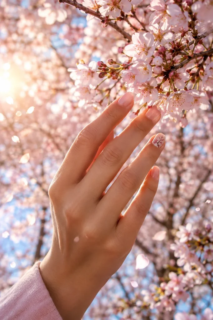 33 Cute Short Spring Nail Designs for Fresh Pretty Nails 24 Cherry Blossom Accent Nails