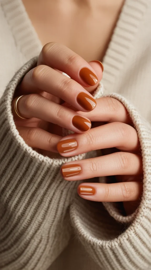 32 Stunning Fall Nail Ideas You’ll Want to Save for Your Next Mani 4 Cinnamon Brown Gloss Nails