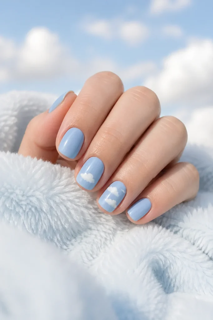 33 Cute Short Spring Nail Designs for Fresh Pretty Nails 23 Cloudy Sky Nail Art