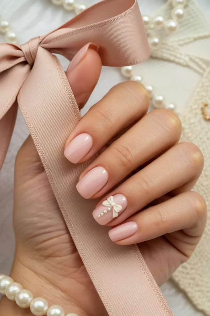 32 Elegant Valentine’s Day Nail Ideas for a Chic Romantic Manicure 23 Coquette Bow Accent Nails