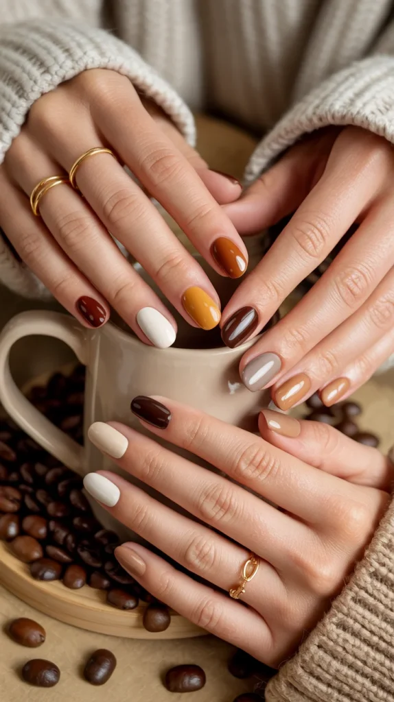 34 Short Fall Nail Designs That Look Cute, Cozy, and Easy to Wear 6 Cozy Brown and Neutral Short Fall Nails