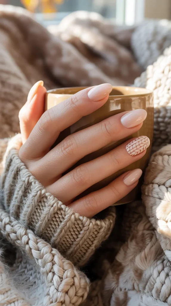 Cream Sweater Accent Nails