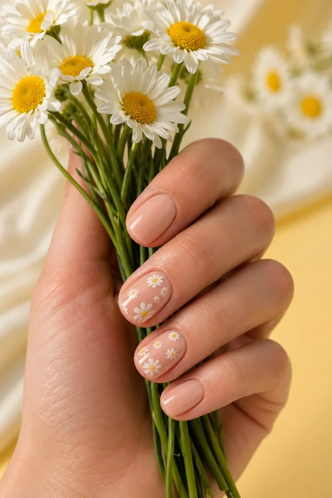 33 Cute Short Spring Nail Designs for Fresh Pretty Nails 6 Daisy Accent Nails