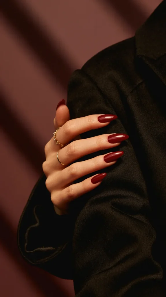 Dark Cherry Almond Nails