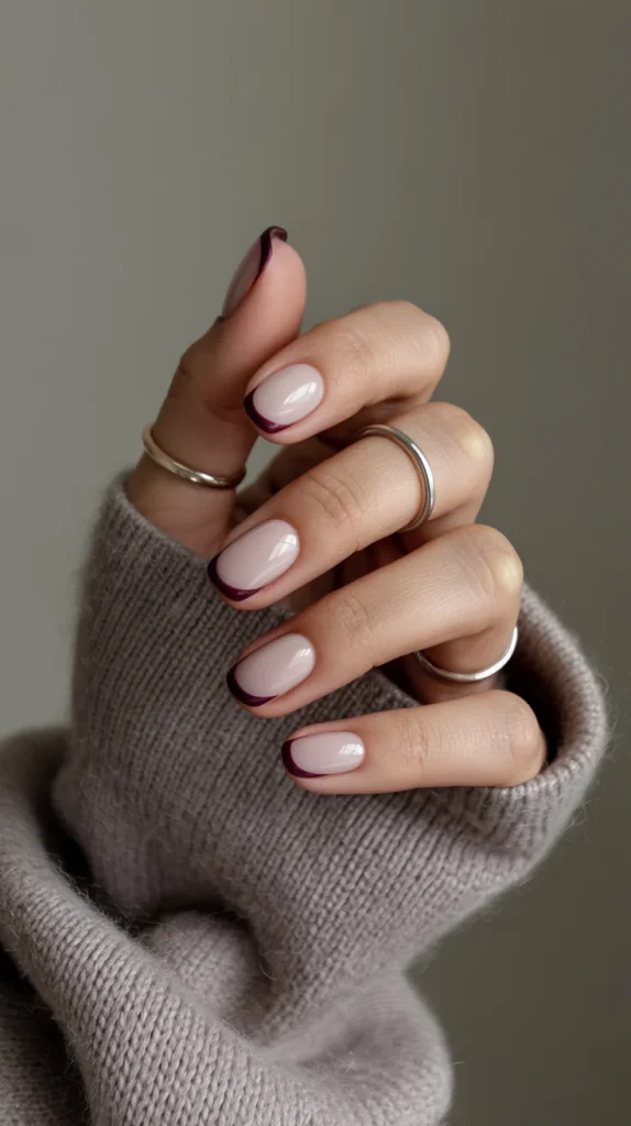 Deep Plum Micro French Nails