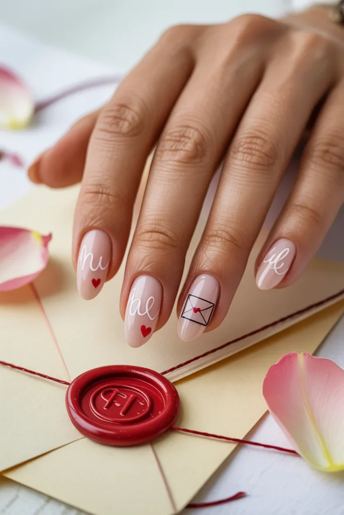 32 Elegant Valentine’s Day Nail Ideas for a Chic Romantic Manicure 17 Fine Line Love Letter Nails