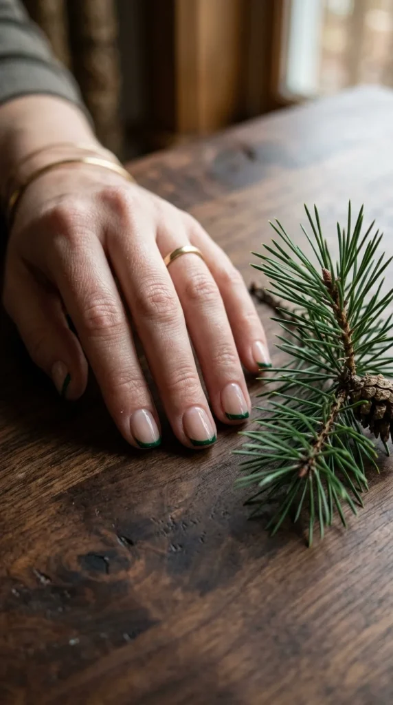 34 Short Fall Nail Designs That Look Cute, Cozy, and Easy to Wear 31 Forest Green Micro French Tips