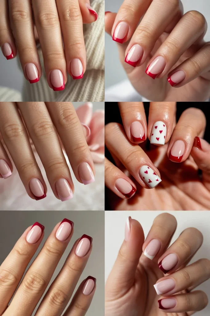 French Tip Short Valentines Day Nails