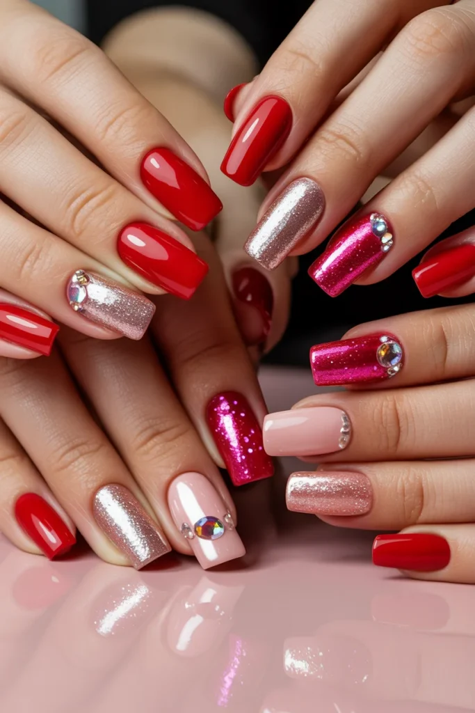 31 Red and Pink Nail Looks That Are Bold, Sweet & Gorgeous 34 Glitter Chrome and Party Red and Pink Nails