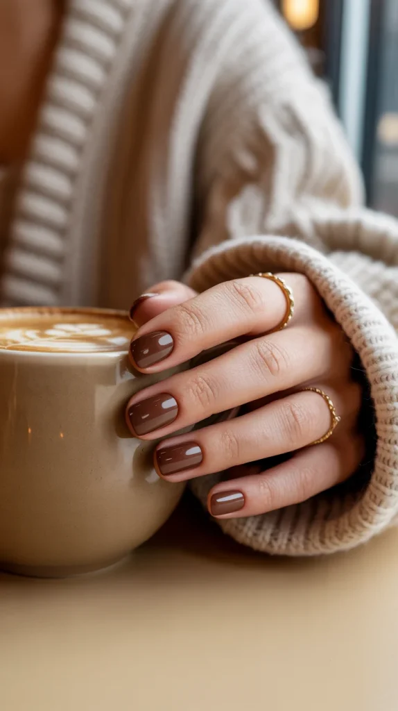 Glossy Chocolate Brown Nails