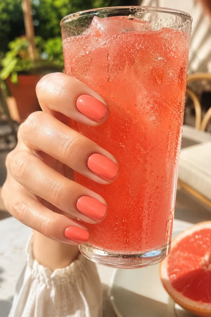 33 Cute Short Spring Nail Designs for Fresh Pretty Nails 32 Glossy Coral Short Nails