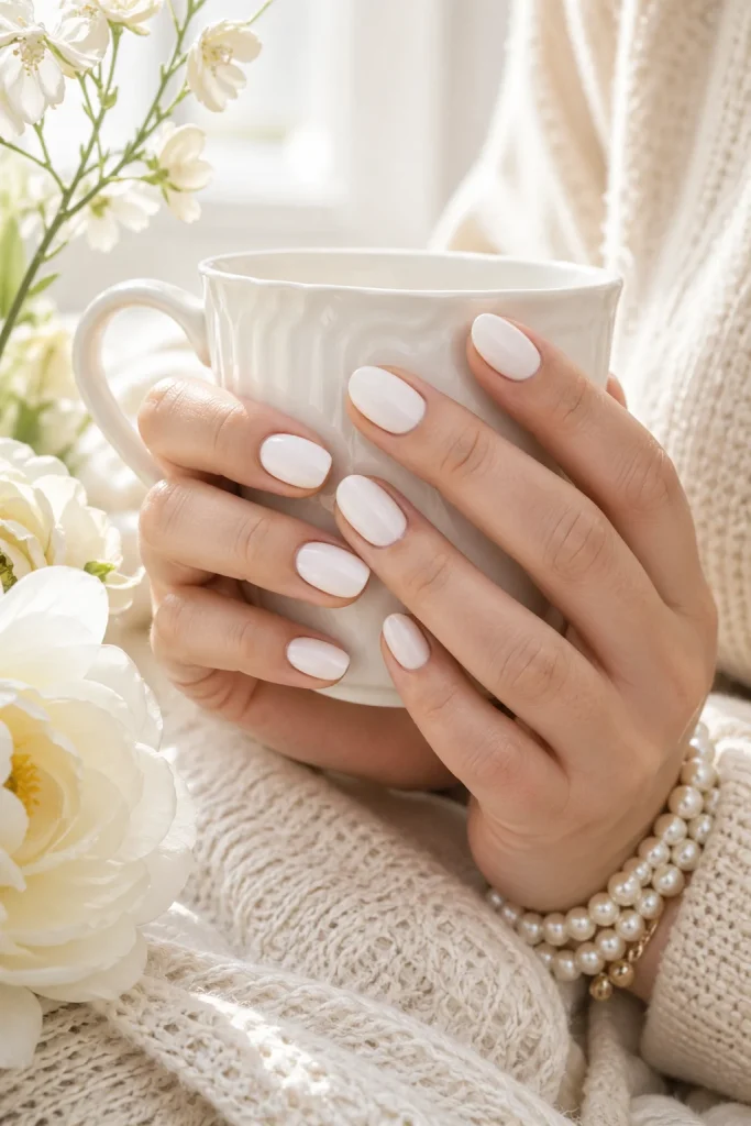 31 Old Money Spring Nails That Look Chic & Expensive 8 Glossy Milky White Nails