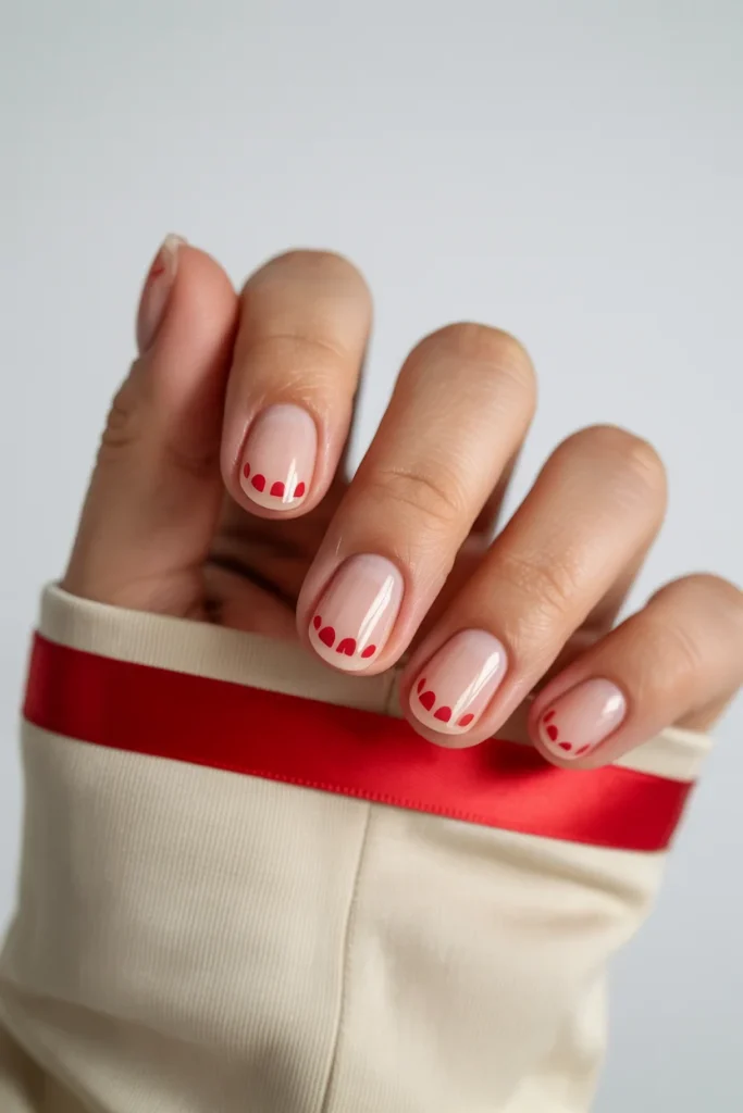 32 Elegant Valentine’s Day Nail Ideas for a Chic Romantic Manicure 21 Half Moon Red Nails