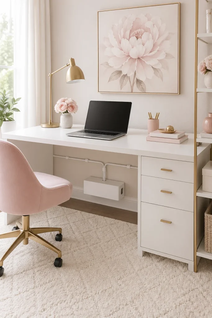 31 Feminine Home Office Ideas for a Chic, Functional Workspace 21 Hide Cords With Simple Cable Solutions