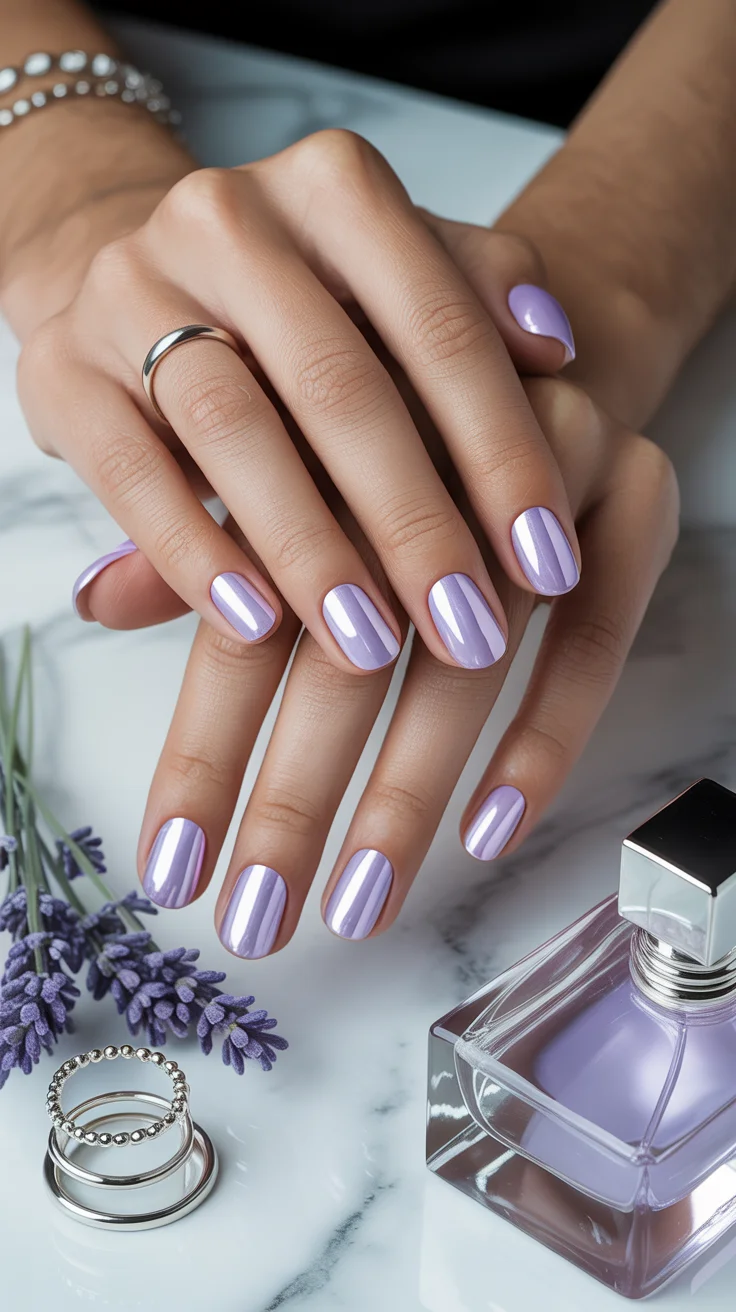Lavender Chrome Short Nails