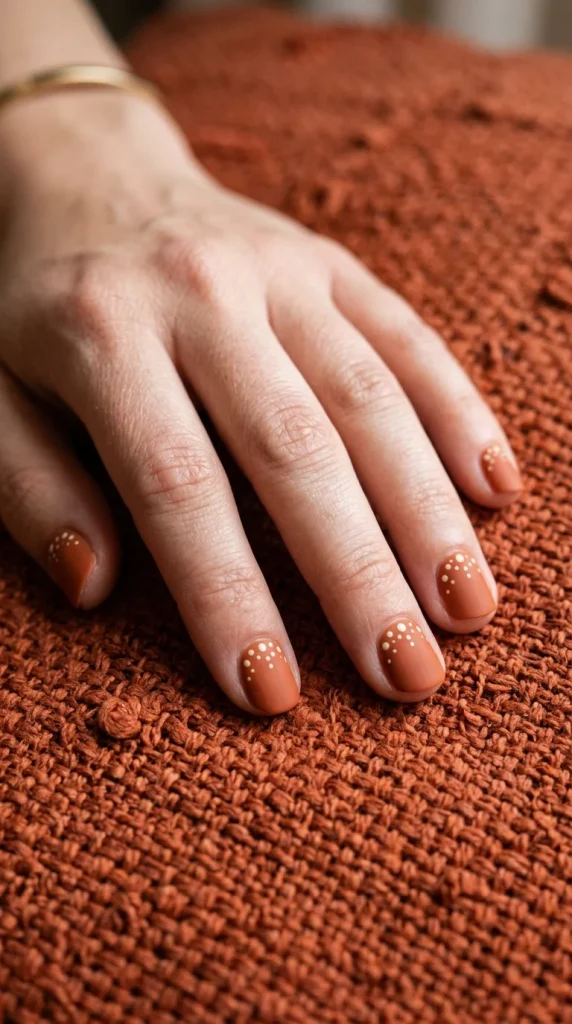 34 Short Fall Nail Designs That Look Cute, Cozy, and Easy to Wear 20 Matte Rust Dotted Nails