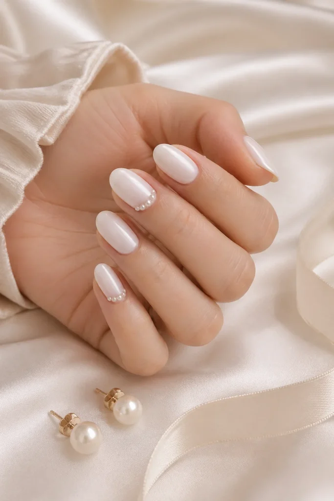 31 Old Money Spring Nails That Look Chic & Expensive 27 Milky Nails With Pearl Dots