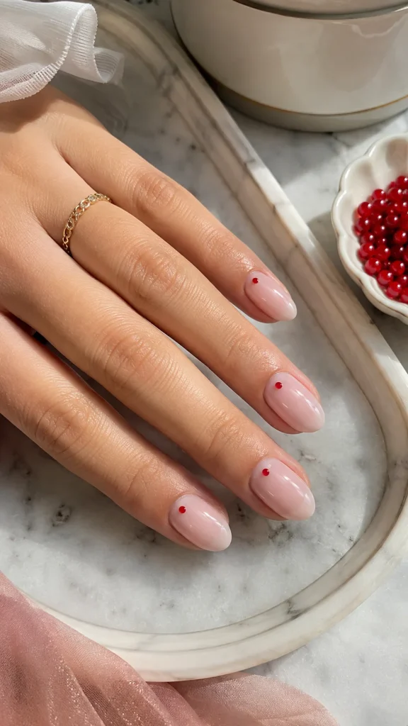 31 Red and Pink Nail Looks That Are Bold, Sweet & Gorgeous 7 Milky Pink Nails With Red Dot Accents