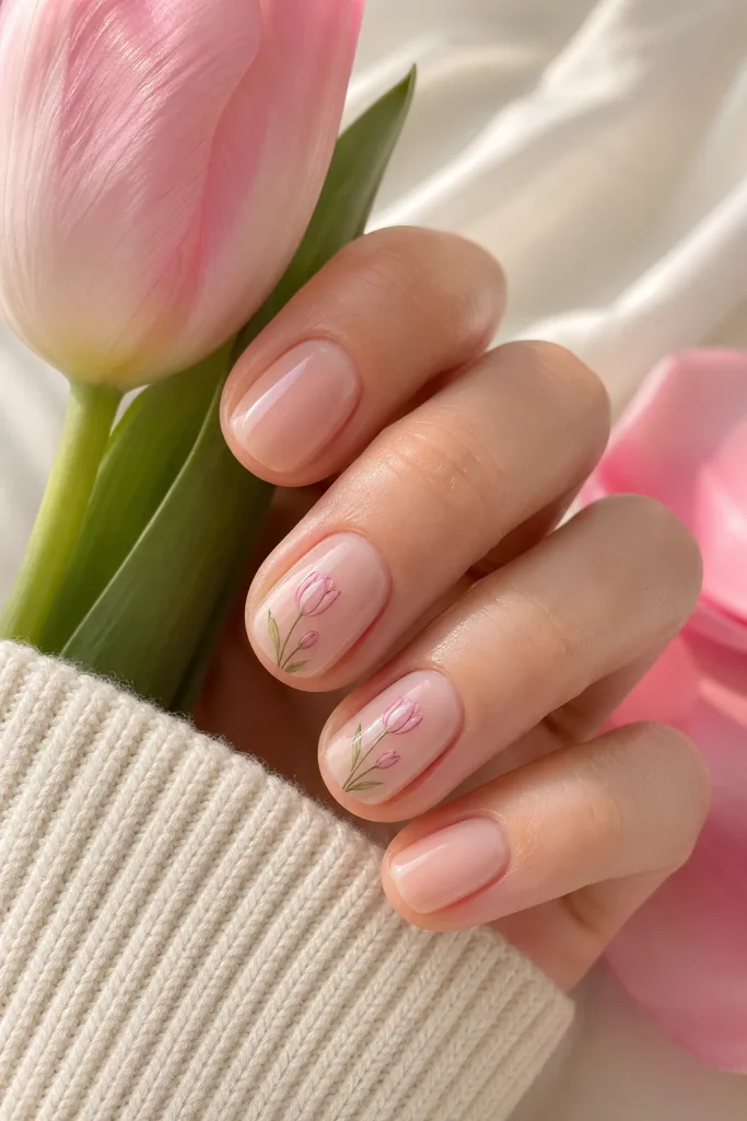 33 Cute Short Spring Nail Designs for Fresh Pretty Nails 29 Minimal Tulip Nail Art