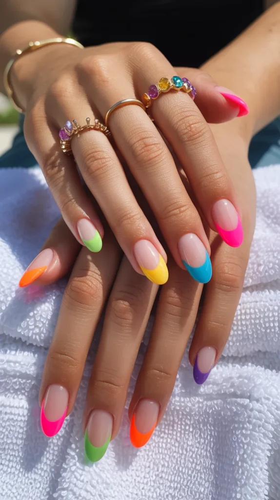 31 Neon Nail Designs for Summer That Look Bright, Fun, and Fresh 22 Neon Rainbow Tips