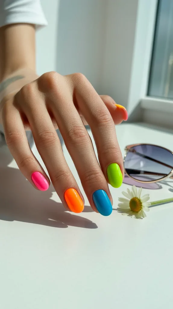 31 Neon Nail Designs for Summer That Look Bright, Fun, and Fresh 12 Neon Skittle Nails