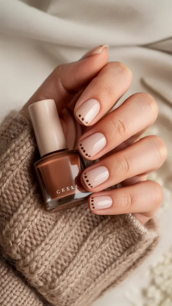 Nude Nails With Brown Dots