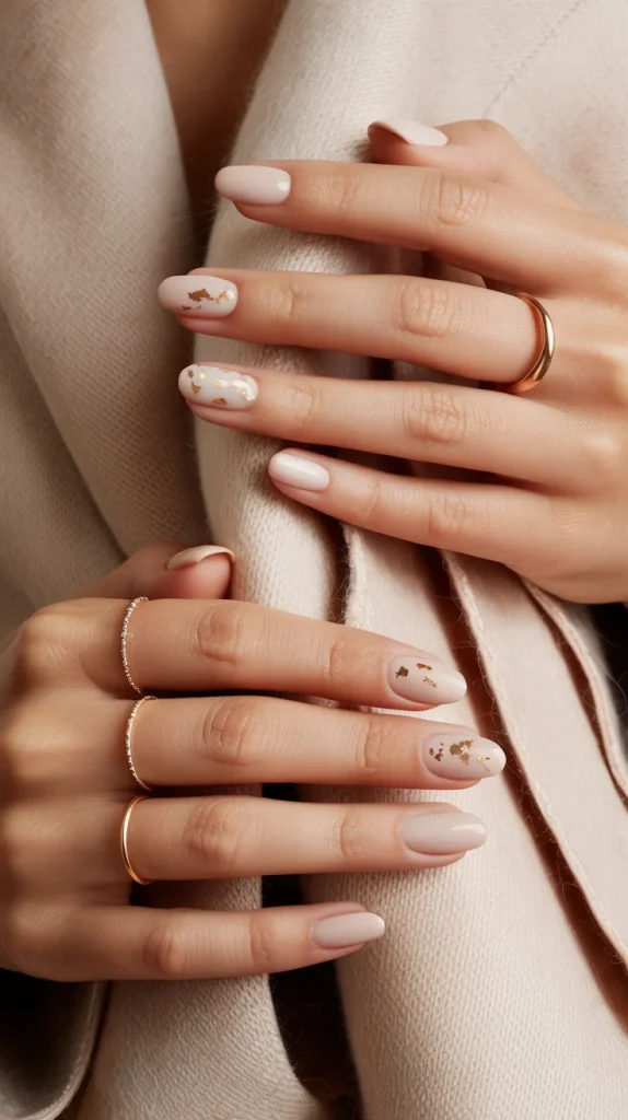 Nude Nails With Gold Foil 1