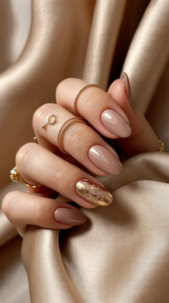 Nude Nails with Gold Foil