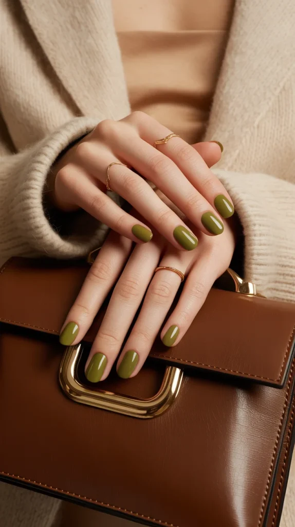 Olive Green Short Nails