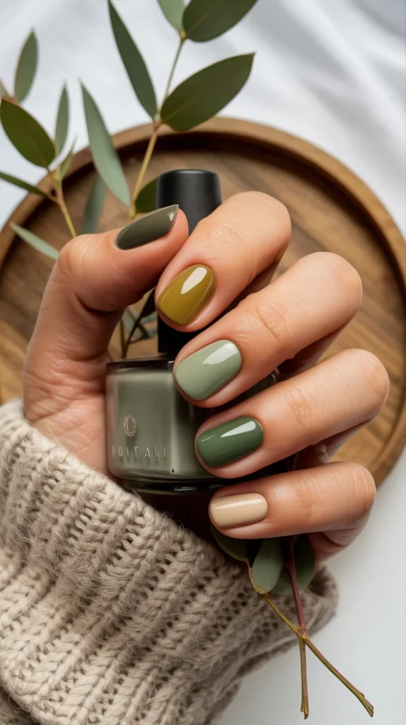 34 Short Fall Nail Designs That Look Cute, Cozy, and Easy to Wear 28 Olive Sage and Earthy Green Short Nails