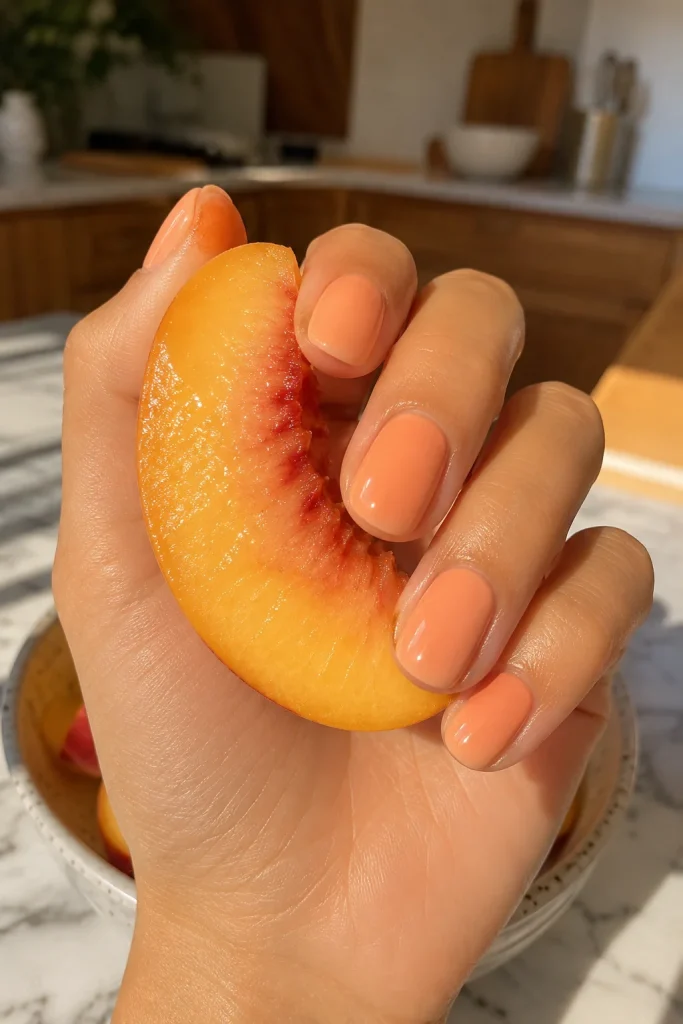 33 Cute Short Spring Nail Designs for Fresh Pretty Nails 10 Peach Gloss Nails