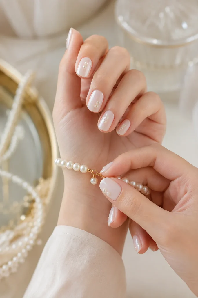 33 Cute Short Spring Nail Designs for Fresh Pretty Nails 30 Pearl Accent Short Nails 1