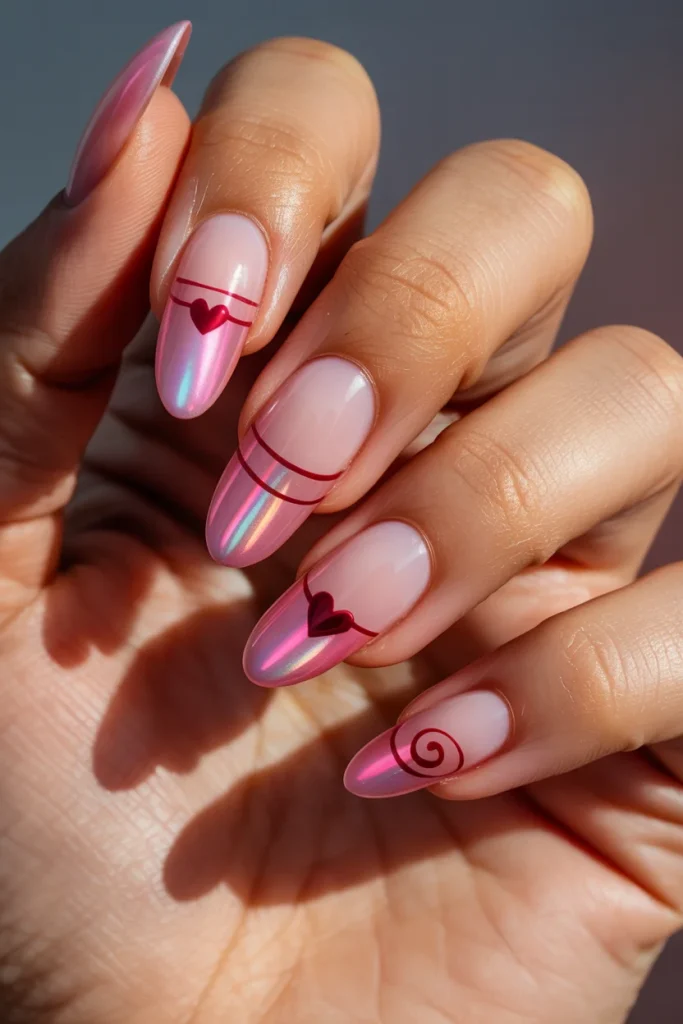 31 Red and Pink Nail Looks That Are Bold, Sweet & Gorgeous 37 Pink Cat Eye Nails With Red Details