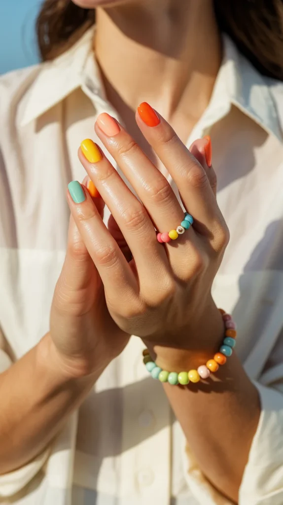 31 July Nail Ideas That Are Fresh, Fun, and So On-Trend 7 Rainbow Skittle Nails