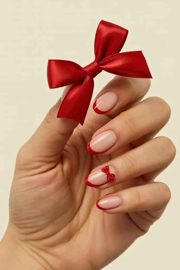 30 Flirty Valentine's Day Nail Ideas That Feel Cute, Romantic & Fresh 31 Red Bow French Nails