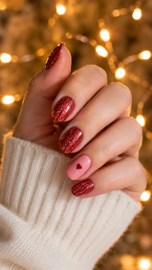 31 Red and Pink Nail Looks That Are Bold, Sweet & Gorgeous 36 Red Glitter Nails With Pink Accent Hearts