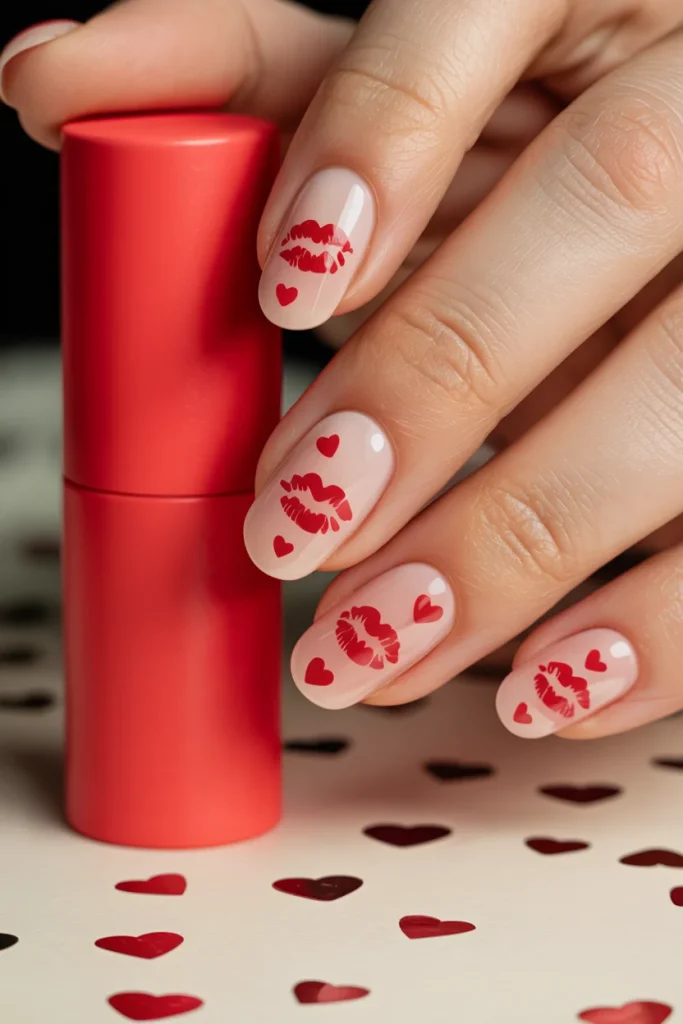 30 Flirty Valentine's Day Nail Ideas That Feel Cute, Romantic & Fresh 14 Red Lipstick Kiss Nails