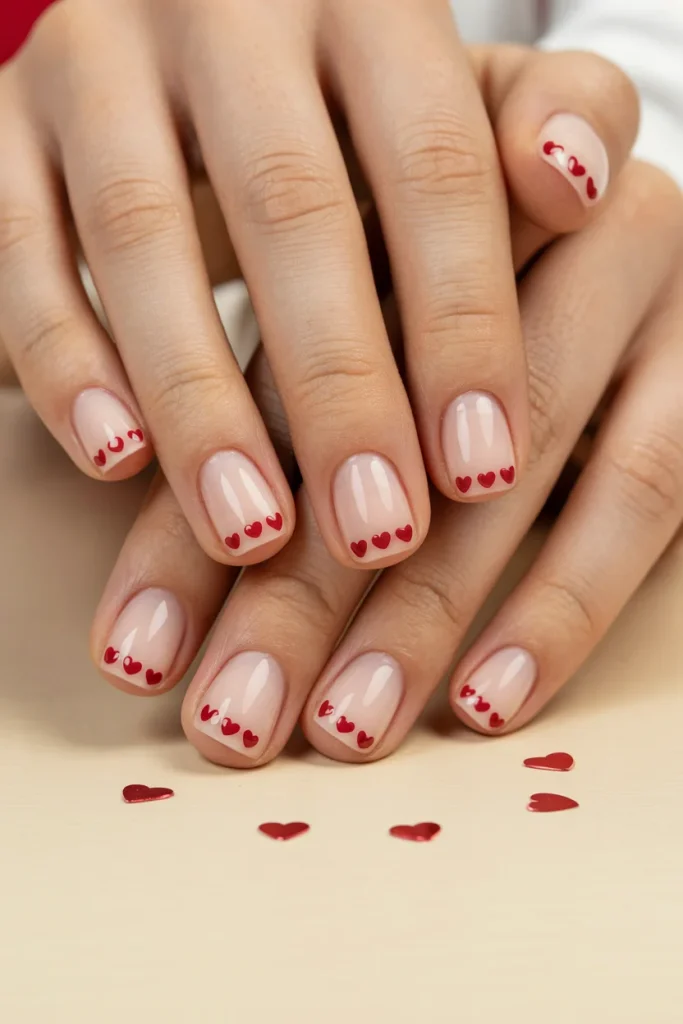 30 Flirty Valentine's Day Nail Ideas That Feel Cute, Romantic & Fresh 24 Red Micro Heart French Tips