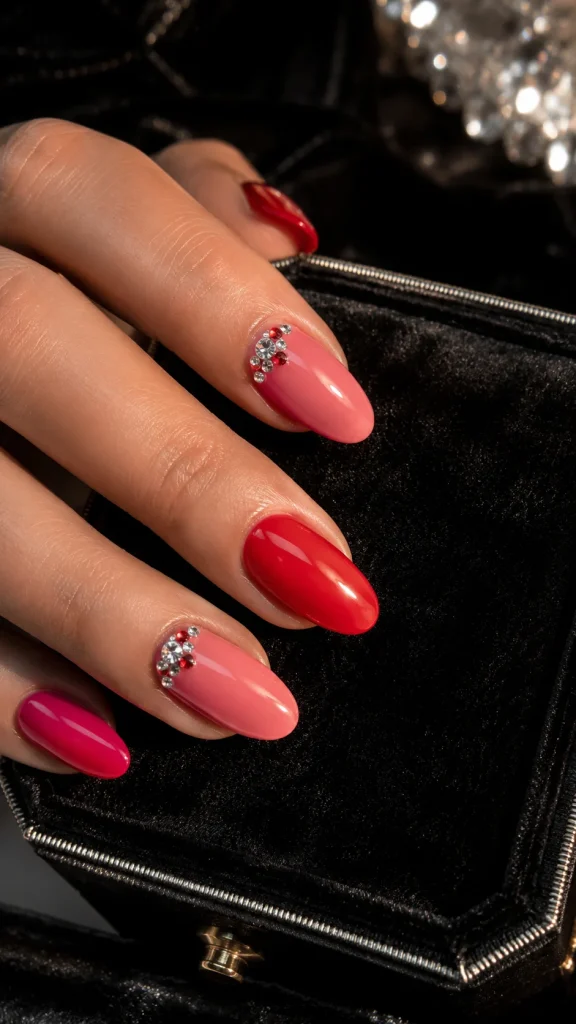 31 Red and Pink Nail Looks That Are Bold, Sweet & Gorgeous 38 Red and Pink Rhinestone Accent Nails