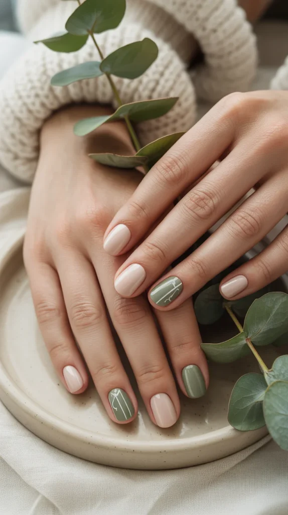 Sage Green Accent Nails