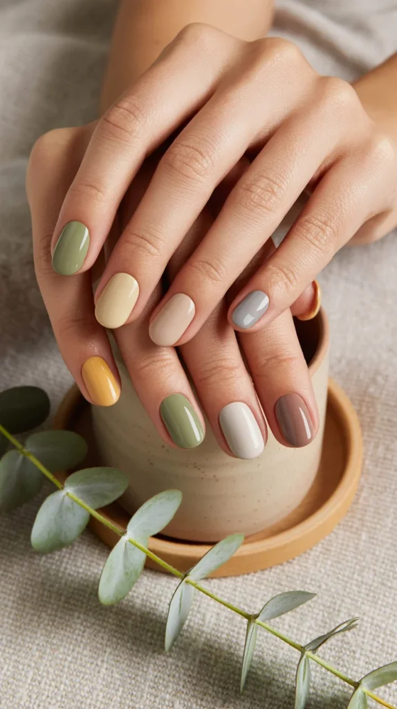 Sage Green Skittle Nails